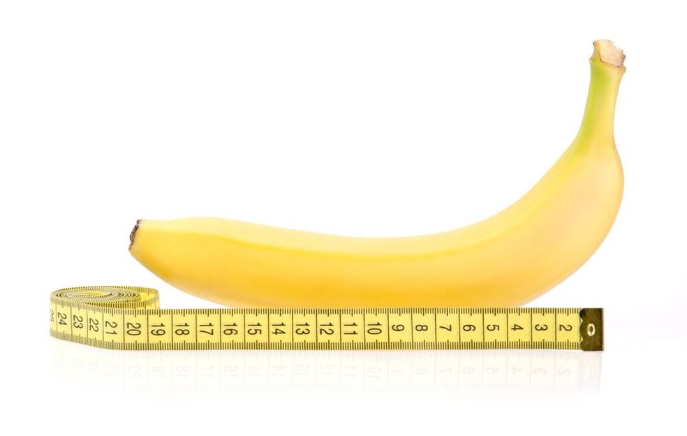 The banana and the centimeter simulate the enlargement of the penis